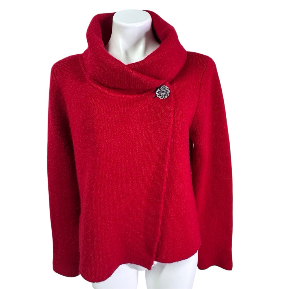 Adrienne Vittadini Red Rhinestone Cardigan Sweater Medium - Picture 2 of 13